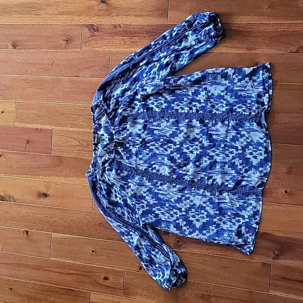 Express Blue Sheer 3/4 Sleeve Blouse - Size L